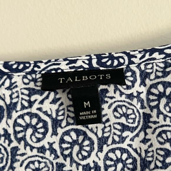 Talbots Women’s Navy White Viscose Paisley Wrap Blouse Medium - Picture 5 of 7
